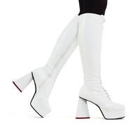 Lamoda Knee High Boots Too Cute Round Toe Platform Lace Up White, Stylish - White - UK 3