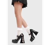 Lamoda Love Sick Platform Heels Black PAT/Pink Heart, Bold Heart-Shaped Heels - Black - UK 5
