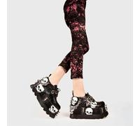 Lamoda Maniac Black PU Skull Chunky Platform Wedge Shoes Gothic Punk - UK4