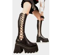 Lamoda Misery Business Black Chunky Platform Knee High Boots Vegan Leather UK 5 - UK5