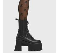 Lamoda Mislead Me Knee High Black PU Boots for Women Stylish Skull Detail - UK6