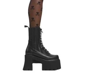 LAMODA Mislead Me Knee High Black PU Boots for Women with Skull Detail, Comfortable Cushioned Insoles, Durable Stitching, Stylish and Versatile Footwear for Casual or Evening Wear UK8