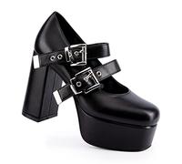 Lamoda My Collection BlackPU Platform Heels for Women - Trendy Chunky Design, Cushioned Insole for Comfort, Durable Synthetic Upper, Stylish Heels for Casual or Evening Wear, Size UK6