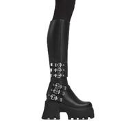 LAMODA My Prince Women’s Knee High Black PU Boots with Skull Accent Design UK4 - Comfortable and durable high boots with cushioned insole, lightweight sole, and edgy style for everyday