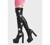 Lamoda Nebula Knee High Platform Boots BlackPU SilverStar Sparkle for Women - UK3