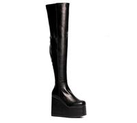 Lamoda Never Again Chunky Platform Thigh High Boots for Women - BlackPU, Gothic Festival Y2K High Heel Glossy Vegan Over the Knee Statement Footwear - UK3