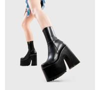 Lamoda Night Train BlackPU Chunky Platform Ankle Boots Trendy Chic Bold - UK7