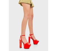 Lamoda Not Over Yet Red Patent Platform Sandals Trendy Chunky Summer Fashion - UK8