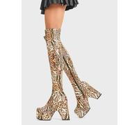 Lamoda Not Your Worry Tiger Stretch PU Thigh High Platform Boots Stylish - UK3