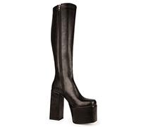 LAMODA - Obsession Wide Fit Platform Knee High Boots, UK 8, Black Pu, 4 UK