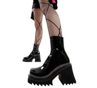 Lamoda Old Friend BlackPAT Chunky Platform Ankle Boots Trendy Streetwear - UK3