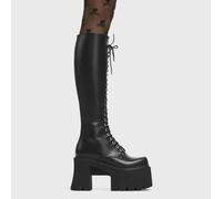 Lamoda On Ropes BlackPU Chunky Platform Knee High Boots Stylish Trendy - UK9