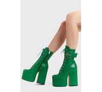 LAMODA - Women's Oneshot Platform Ankle Boots, UK 4, Green Platform Booties with a Block Heel, Side Zipper and a Chunky Buckle, Lace-Up Platform Boots