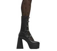 Lamoda Padlock BlackPU Platform Calf Boots Stylish Streetwear Edgy Look - UK5