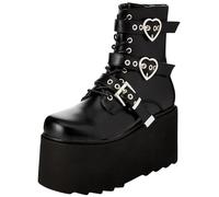 Lamoda Part Time Lover Black Chunky Platform Ankle Boots, gothic inspired streetwear design, lace up ankle fit with durable synthetic leather finish, bold high platform sole for statement fashion UK7