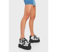 Lamoda Party Animal Chunky Creeper Shoes w/ Lace Platform Heel, Cow Print - Black - UK 3