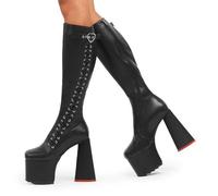 Lamoda Passion Women’s Platform Knee High Boots in Black PU Premium Sleek - UK7