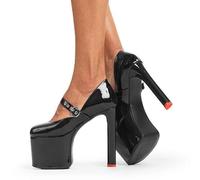 Lamoda Pity Party Black Patent Chunky Platform Heels Square Toe UK 8 - UK8