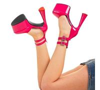 Lamoda Platform Heels Shine On Round Toe Heart Heels Straps Fuchsia, Chic - Pink - UK 3