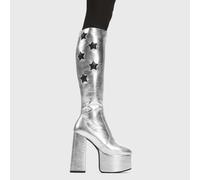Lamoda Reflections Silver PU Black Flats Shoes Comfortable Casual Wear - UK4