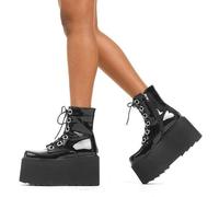 Lamoda Renegade Black Patent Chunky Platform Ankle Boots Stylish Footwear - UK5