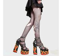 Lamoda Revin Black PU Flame Platform Sandals Chunky Gothic Festival Heels - UK4