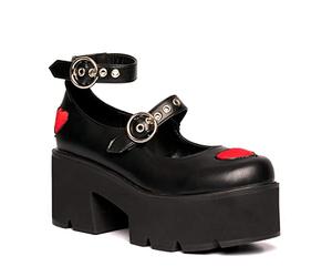 Lamoda Rosey Love Black Red Chunky Mary Jane Shoes for Women, Durable PU Upper, Adjustable Strap, Padded Interior for All-Day Comfort, Bold Fashion Design, Perfect for Casual Outings UK7