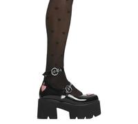 Lamoda Rosey Love Chunky Mary Jane Shoes for Women -BlackPAT with Pink Heart Platform Heels, Gothic Lolita Alternative Fashion Footwear, Secure Fit with Adjustable Strap - UK8