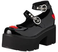 Lamoda Rosey Love Chunky Mary Jane Shoes for Women - BlackPAT with Red Heart, Platform Heels, Gothic Punk Lolita Style Statement Footwear, Secure Fit - UK4