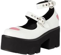 Lamoda Rosey Love Chunky Mary Jane Shoes for Women -WhitePU with Pink Heart, Platform Heels, Cute Kawaii Lolita Gothic Alternative Footwear, Vegan-Friendly - UK4