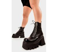 LAMODA - Women's Run to You Ankle Platform Ankle Boot, Black PU, Lace-Up Chunky Ladies Combat Boots with Size Zipper, Mid Calf Chelsea Boots Size UK 4