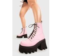 Lamoda Run To You Chunky Platform Ankle Boots Pink PAT, Bold Chunky Heel Boots - Pink - UK 7