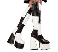 Lamoda Runway BlackPU WhitePU Platform Knee High Boots Trendy Streetwear - UK7