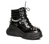 LAMODA - Screamin' Loud Chunky Black Studded Sneakers, Chunky Trainers for Women with Buckle & Chain, Lace Up Platform Gothic Punk Ankle Boots in UK5