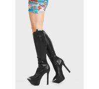 Lamoda Seal My Fate Chic Black PU Platform Knee High Boots for Stylish Women - UK3