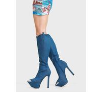 Lamoda Seal My Fate Platform Ankle Boots Denim, Trendy Platform Booties - Blue - UK 7