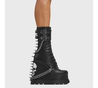 Lamoda She's Dangerous Black Skull Chunky Platform Stylish Ankle Boots - UK5