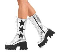 Lamoda SilverPU Big League Chunky Platform Calf Boots BlackStar Bold Fashion - UK8