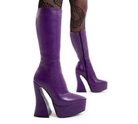 Lamoda Sketchy Purple PU Chunky Platform Calf High Boots Square Toe UK 8 - UK8