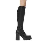 Lamoda Slick Nicks Black PU, Platform Knee High Women Boots Chunky Heel - UK9
