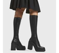 Lamoda Slick Nicks Black Stretch PU Knee High Boots Elegant Chic Stylish - UK10
