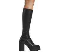 LAMODA Slick Nicks Black Stretch PU Knee High Boots, Footwear for Women, Stretch Fit Design for Comfortable All-Day Wear, Sleek Stylish Look, Perfect for Casual or Work UK7