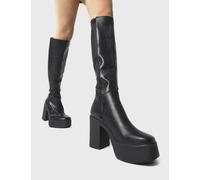 LAMODA Slick Nicks Women’s Black PU Platform Knee High Boots - Chunky Tall Heel, Side Zip, Gothic Style, Comfort Fit for Parties, Festivals, Nights Out, Streetwear - UK 4