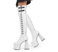 Lamoda Small Victories Women’s High Thigh Platform Boots in Elegant White PU - UK4