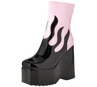 Lamoda Solitude Ankle Boots for Women - PinkPAT/BlackFlame Platform Design, Comfortable Block Heel, Trendy Fashion Footwear for Casual, Office & Evening Wear UK5