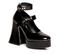Lamoda Spoil Me Platform Heels Black PAT Chunky Gothic Party Shoes for Women, 4-Inch Block Heel, Cushioned Insole, UK6 - Edgy Festival & Street Style Fashion