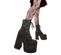Lamoda Spotlight Black Glitter Chunky Platform Ankle Boots Trendy Fashion - UK5