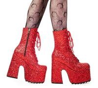 Lamoda Spotlight Red Glitter Chunky Platform Ankle Boots Gothic Heels - UK3