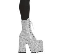 Lamoda Spotlight Silver Glitter Chunky Platform Ankle Boots Bold Statement - UK7