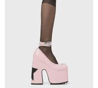 Lamoda Star Shine Pink PU Black Platform Heels Chic Durable Elegant Style - UK8